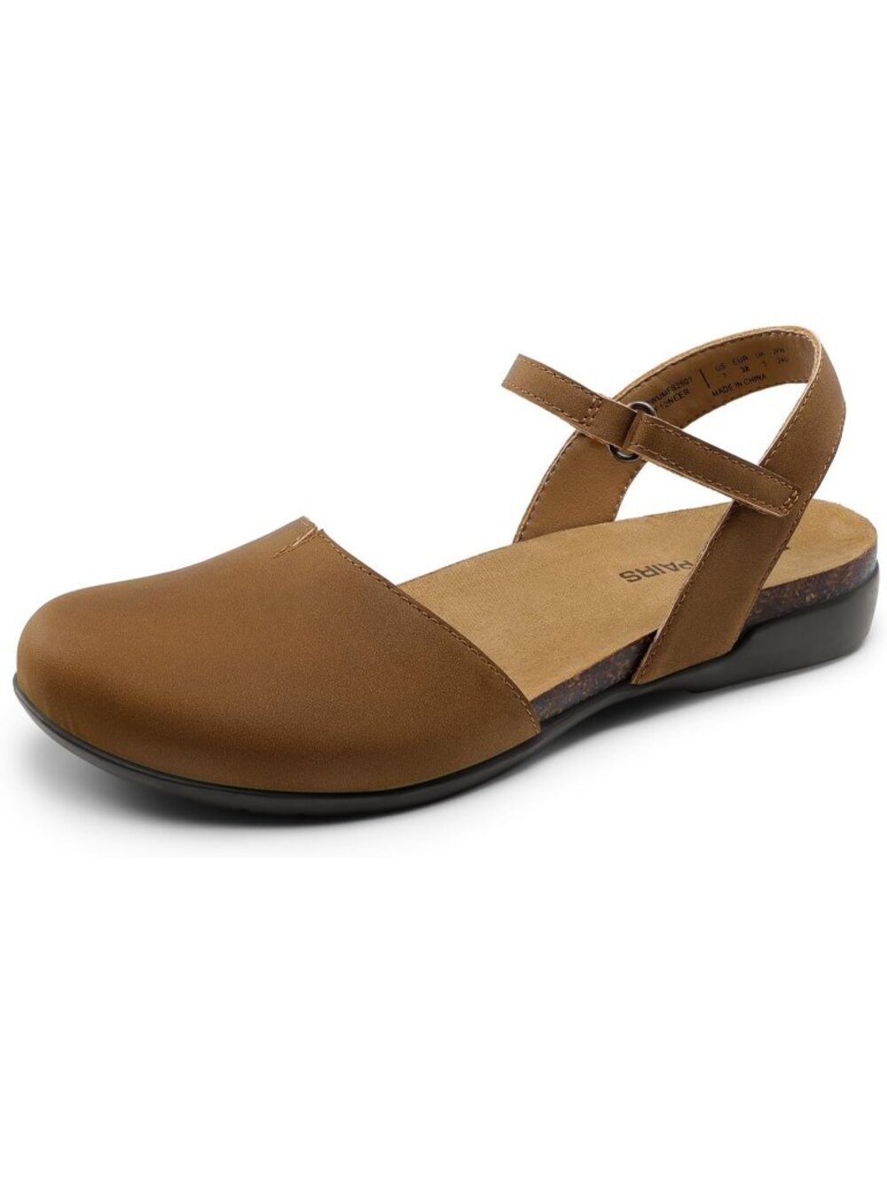 Women's Brown Closed Toe Sandals Arch Support Comfort Cork Flat Sandals